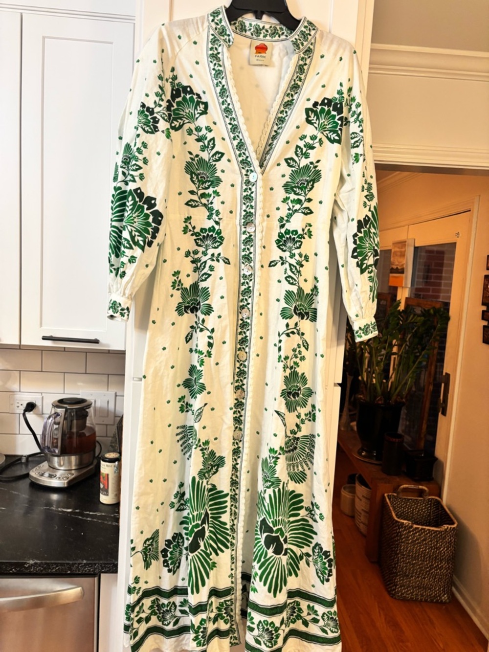 new Farm Rio Forest Soul Off-White Maxi Dress green and white floral sundress - Picture 6 of 12